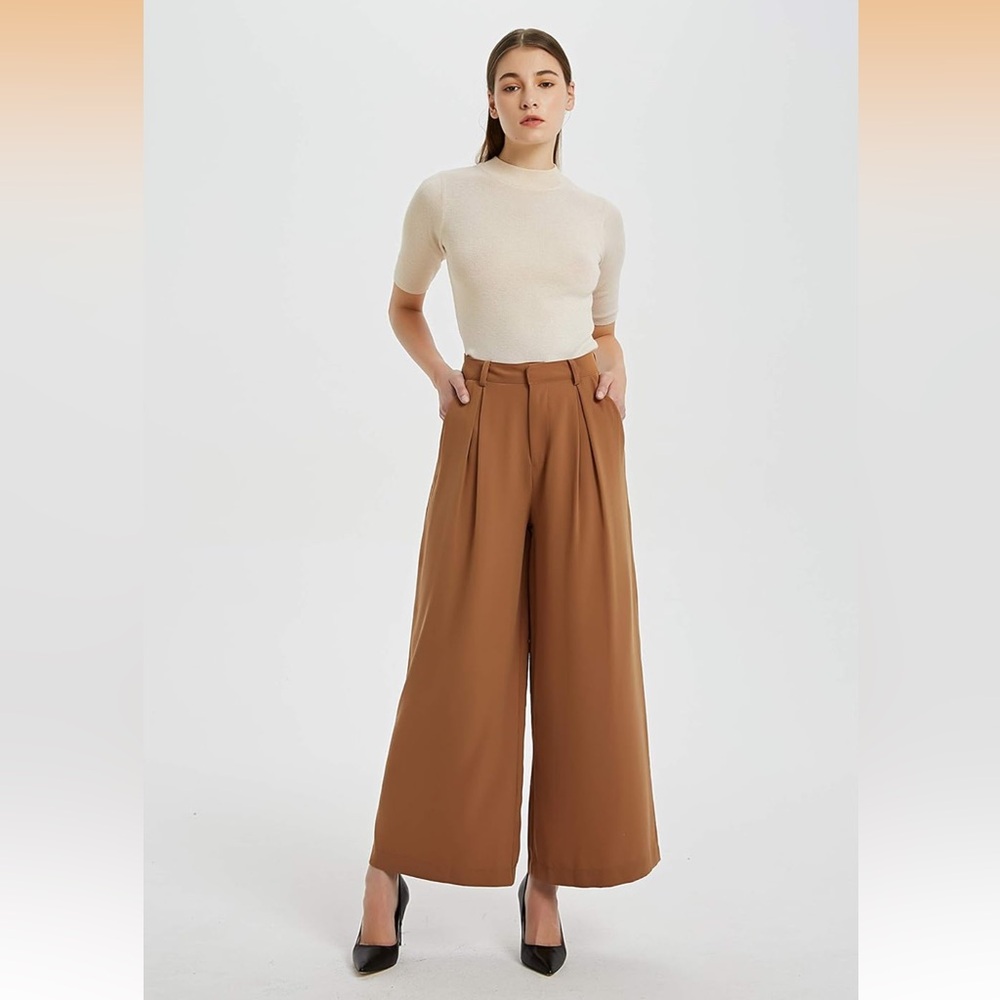 Tronjori Women High Waist Casual Wide Leg Long Palazzo Pants